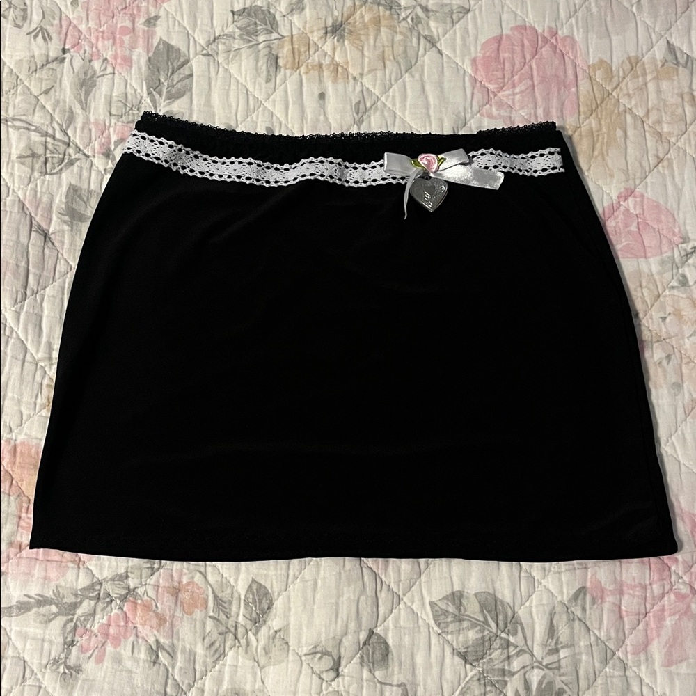 Black Skirt with White Lace Trim